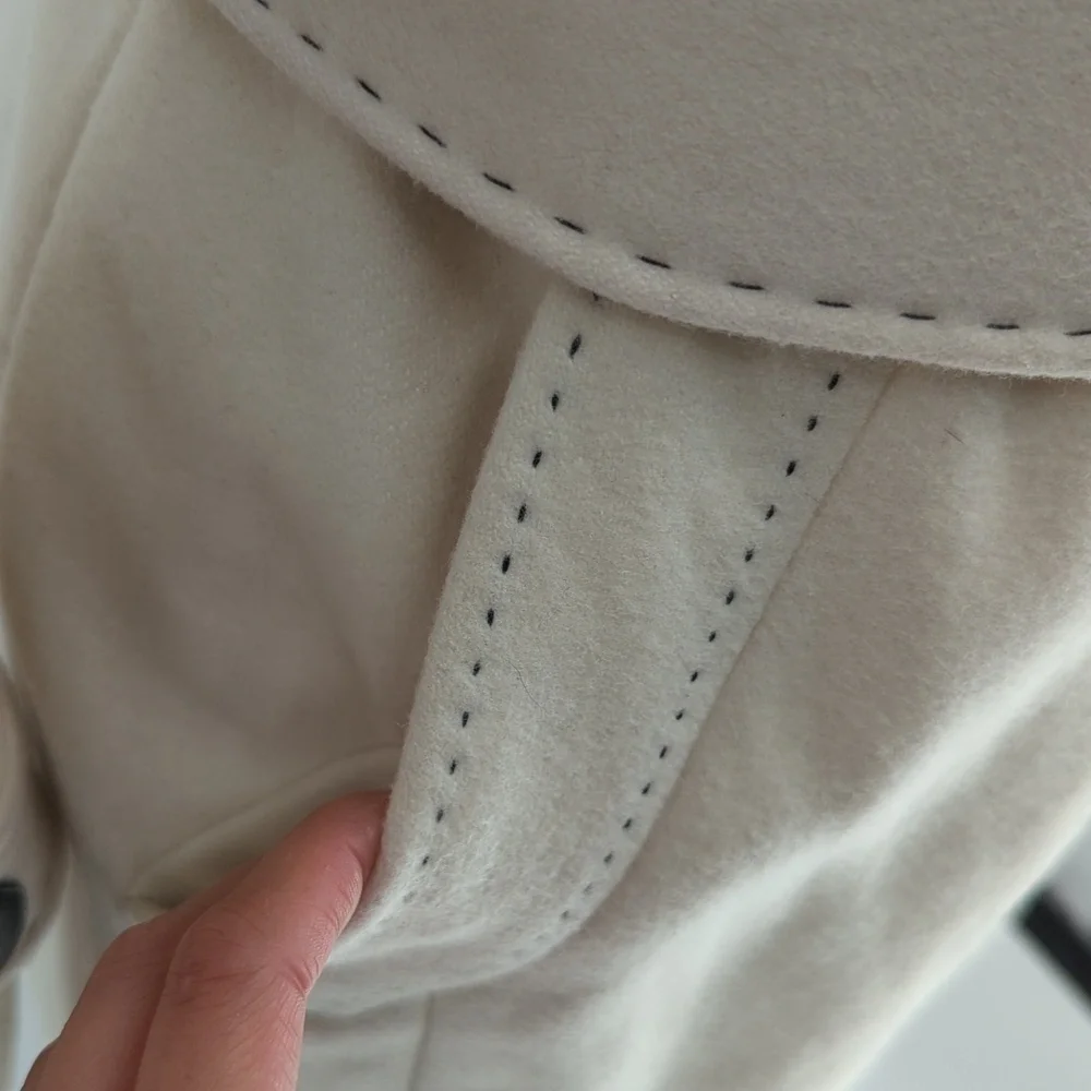 Via Spiga Wool Belted Peacoat Ivory Black 2P preppy classic winter city style - Picture 5 of 9
